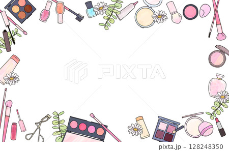 コスメと花のフレームイラスト コスメと花のフレームイラスト 128248350