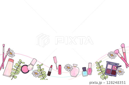 コスメと植物のフレームイラスト 128248351