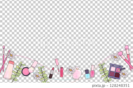 コスメと植物のフレームイラスト 128248351