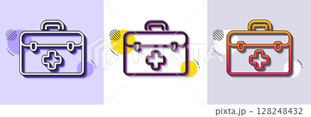 First aid line icon. Halftone dotted pattern. Gradient icon with grain shadow. Medicical kit sign. Pharmacy medication symbol. Line first aid icon. Various designs. Vector 128248432