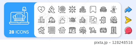 Furniture, Buildings and Lighthouse line icons. Interest rate, AI generate, Inflation icons. Pack of Packing things, Furniture moving, Arena stadium icon. Vector 128248518