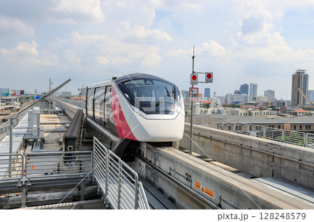 The pink monorail Mass Transit System serving in the Metropolitan Region. The pink monorail Mass Transit System serving in the Metropolitan Region. 128248579