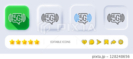 5g wi-fi technology line icon. Neumorphic, Flat shadow, 3d buttons. Wifi wireless network sign. Mobile internet symbol. Line 5g wifi icon. Social media icons. Vector 128248656