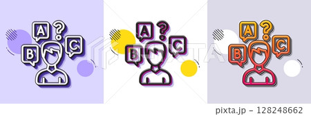 Quiz test line icon. Halftone dotted pattern. Gradient icon with grain shadow. Select answer sign. Business interview symbol. Line quiz test icon. Various designs. Vector 128248662