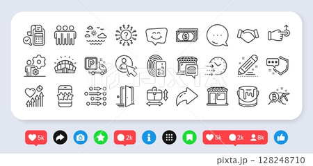 Paint, Bitcoin mining and Sports stadium line icons pack. Social media: share, comment, like icons. Market, Bill accounting, Brand contract web icon. Food market, Star, Heart beat pictogram. Vector Paint, Bitcoin mining and Sports stadium line icons pack. Social media: share, comment, like icons. Market, Bill accounting, Brand contract web icon. Food market, Star, Heart beat pictogram. Vector 128248710
