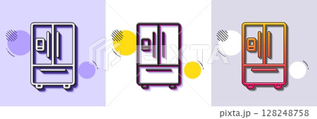 Refrigerator with ice maker line icon. Halftone dotted pattern. Gradient icon with grain shadow. Fridge sign. Freezer storage symbol. Line refrigerator icon. Various designs. Vector 128248758
