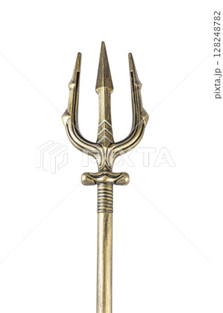Golden trident isolated on white background with clipping path 128248782