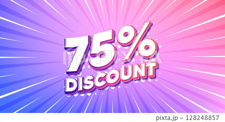 Discount sun rays gradient banner. Light burst background. 75 percent discount tag. Sale offer price sign. Special offer symbol. Gradient sun rays. Sunburst light. Vector 128248857