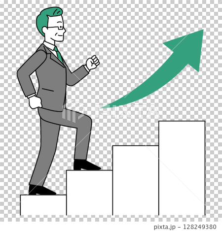 A middle-aged man in a suit walking up the stairs A middle-aged man in a suit walking up the stairs 128249380