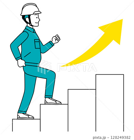階段を上がる作業員の男性 階段を上がる作業員の男性 128249382