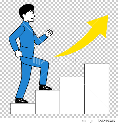 Male student climbing the stairs Male student climbing the stairs 128249383