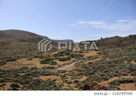 Hiking Through Teide National Park Volcanic Terrain Near Teide, Tenerife 128249566