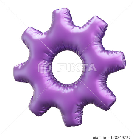 Metallic Industrial Gear Shaped Like a Balloon on White Background 128249727