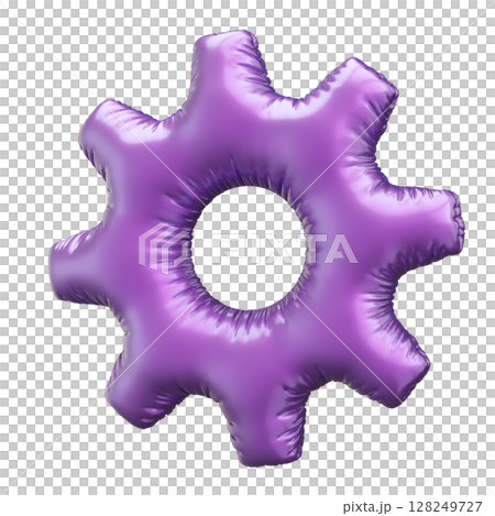 Metallic Industrial Gear Shaped Like a Balloon on White Background 128249727
