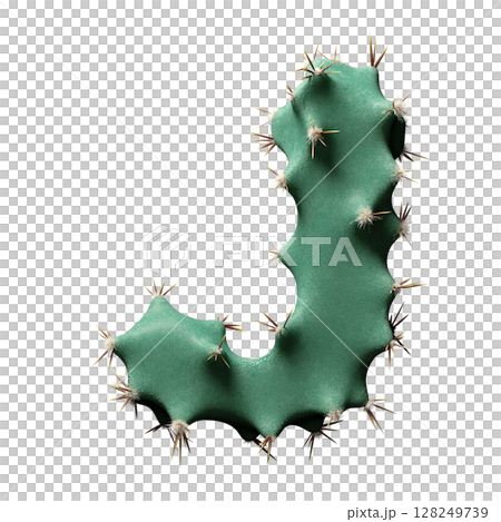 Abstract Green Cactus J with Unique Shapes and Spikes on White Background Abstract Green Cactus J with Unique Shapes and Spikes on White Background 128249739