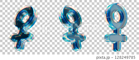 Shiny Glass Female Gender Symbols in Three Varied Angles on White Background 128249785