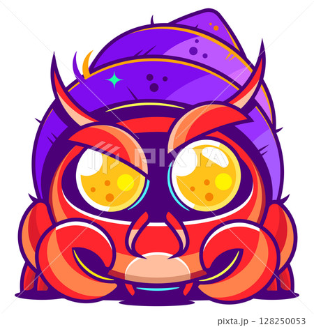 Hermit crab vector illustration. Cute shell-dwelling hermit crab cartoon clipart, animal in flat style. Sea animals, underwater creatures, ocean animals, marine life concept. Hermit crab 128250053