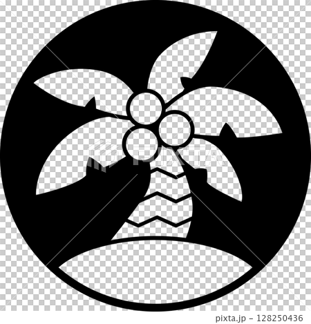Simple and stylish palm tree round icon, black and white silhouette vector illustration, symbol of summer, beach and tropical 128250436