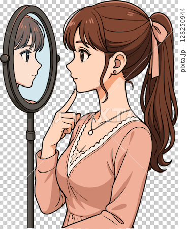 一位女士照鏡子的插圖 一位女士照鏡子的插圖 128250944