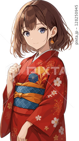 赤い着物の女性のイラスト 128250945