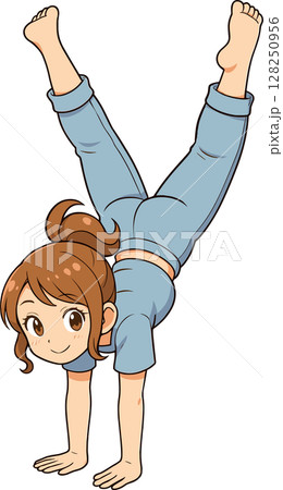逆立ちをする女性のイラスト 128250956