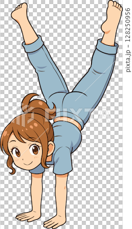 逆立ちをする女性のイラスト 128250956