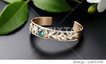 Luxurious Tourmaline Cuff Bracelet with Elegant Floral Design 128251545