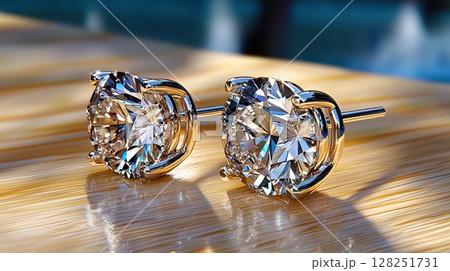 Elegant Diamond Stud Earrings with Large Round Cut Design 128251731
