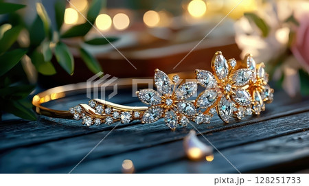 Elegant Floral Motif Tiara with Diamond Encrust Detail for Special Occasions 128251733