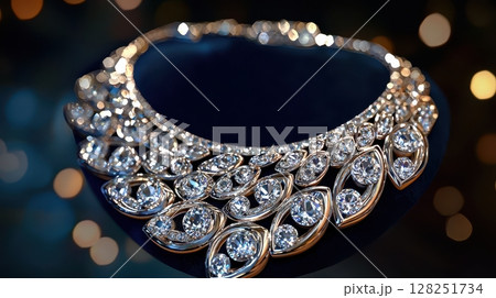 Elegant Diamond Statement Necklace with Multiple Layered Design 128251734