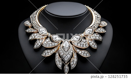 Elegant Diamond Statement Necklace with Multiple Layered Designs 128251735