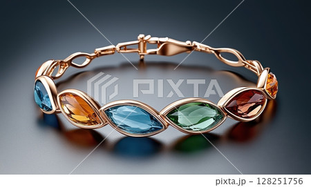 Elegant Rose Gold Bracelet with Colorful Gemstones in Unique Setting 128251756
