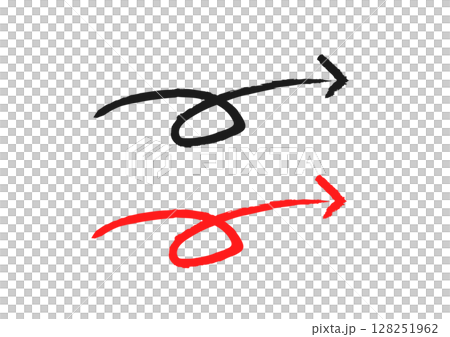 Hand-drawn spiral arrow set (red and black) / Vector line drawing and decorative material 128251962