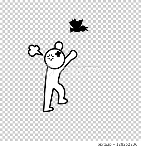 Illustration of a person getting angry after being pooped on by a bird 128252236
