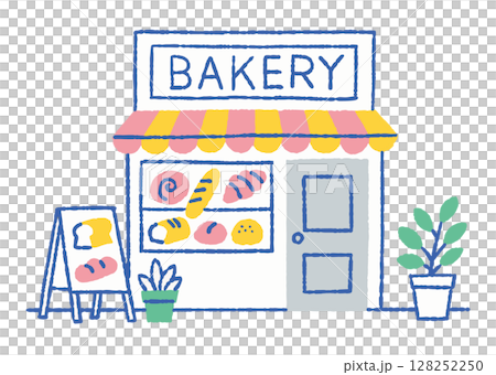 街角のかわいいパン屋さんの外観_色 街角のかわいいパン屋さんの外観_色 128252250
