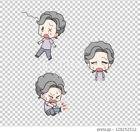 三組老年婦女中暑早期症狀的插畫 三組老年婦女中暑早期症狀的插畫 128252512