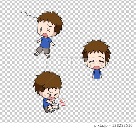 熱中症の初期症状になる男の子のイラスト3パターンセット 128252516