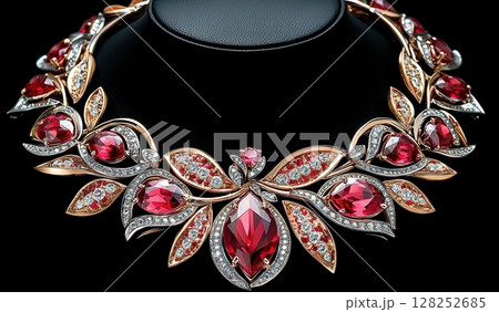 Elegant Bold Ruby Statement Necklace with Multiple Layers and Unique Design 128252685