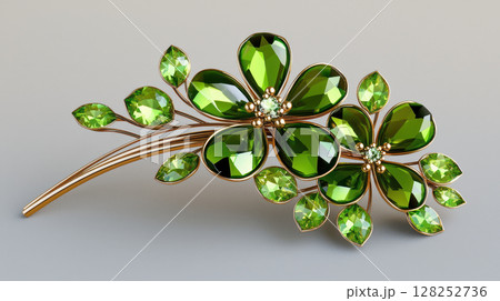 delicate hairpin with floral design featuring green gemstones and gold accents delicate hairpin with floral design featuring green gemstones and gold accents 128252736