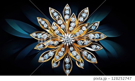 Elegant Floral Design Brooch with Diamond Accents and Golden Details Elegant Floral Design Brooch with Diamond Accents and Golden Details 128252747