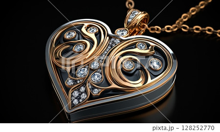 Elegant Gold and Diamond Heart Locket Necklace with Intricate Design 128252770