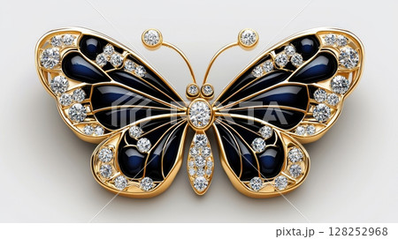 Elegant Sapphire Butterfly Brooch with Diamonds and Gold Accents Elegant Sapphire Butterfly Brooch with Diamonds and Gold Accents 128252968