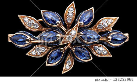 Elegant Sapphire Brooch with Floral Design and Sparkling Accents Elegant Sapphire Brooch with Floral Design and Sparkling Accents 128252969