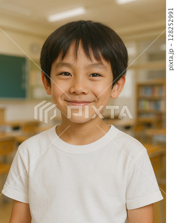 塾の教室で笑顔を浮かべる小学生の男の子 128252991