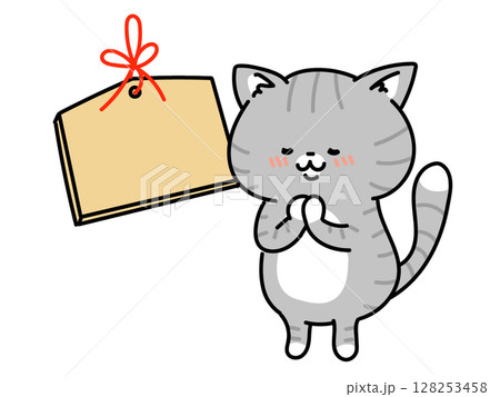 絵馬に願いを込める猫ちゃん 無地 絵馬に願いを込める猫ちゃん 無地 128253458