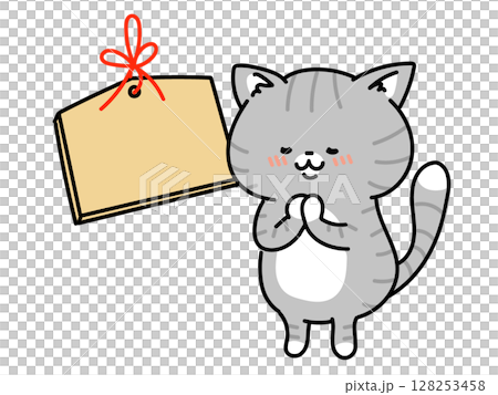 絵馬に願いを込める猫ちゃん 無地 絵馬に願いを込める猫ちゃん 無地 128253458