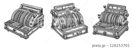 Cash Register engraving set vector collection Cash Register engraving set vector collection 128253701