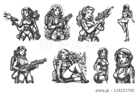 Pin-Up Female Astronaut set raster collection Pin-Up Female Astronaut set raster collection 128253792
