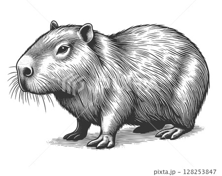 Capybara engraving sketch raster illustration 128253847