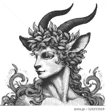 Mythical Satyr engraving raster illustration Mythical Satyr engraving raster illustration 128253929
